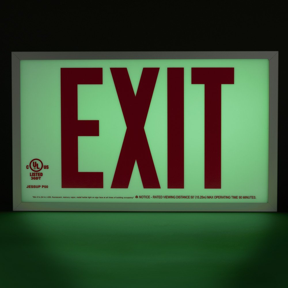 Glo Brite Photoluminescent Indoor Maintenance-Free Aluminum Frame Exit Sign 50 Foot Viewing