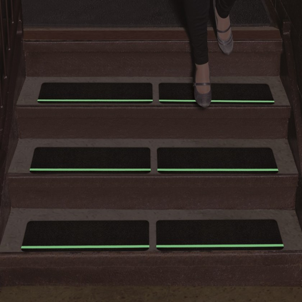 Pkg. of 50 - Glow Stripe Non-Slip STEP TREADS 6" x 24" BLACK