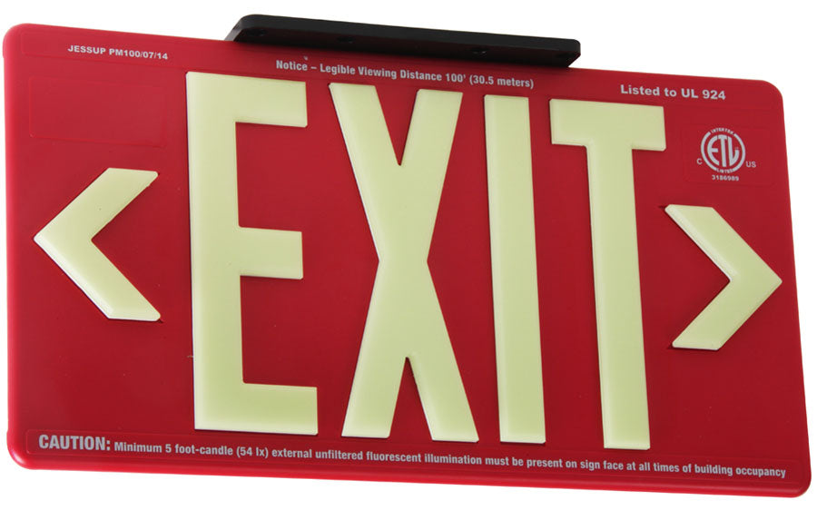 SPECIAL ORDER - Glo Brite Photoluminescent Indoor / Outdoor Maintenance-Free Exit Sign - 100 Foot Viewing