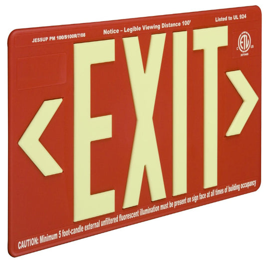 SPECIAL ORDER - Glo Brite Photoluminescent Indoor / Outdoor Maintenance-Free Exit Sign - 100 Foot Viewing
