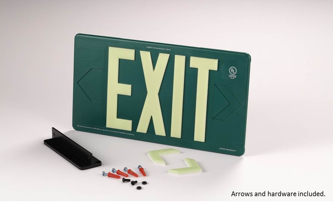 SPECIAL ORDER - Glo Brite Photoluminescent Indoor / Outdoor Maintenance-Free Exit Sign - 100 Foot Viewing