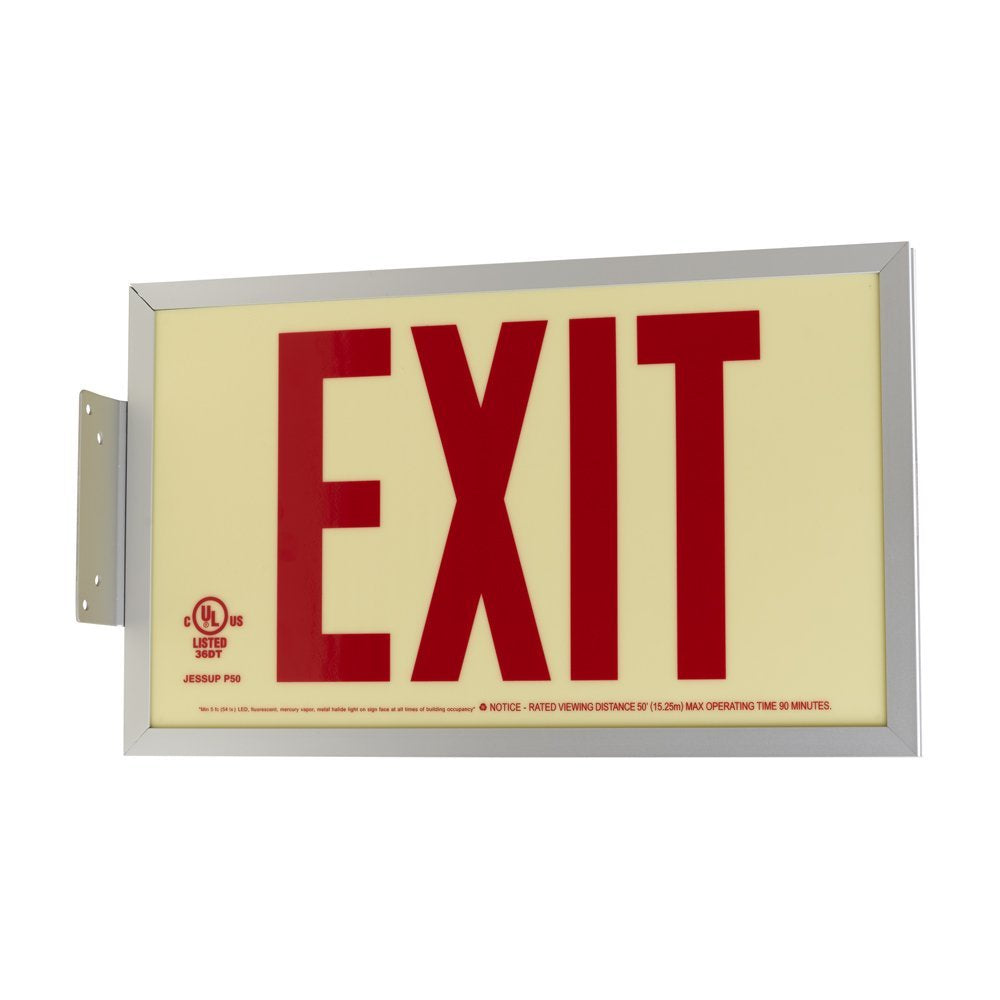 Glo Brite Photoluminescent Indoor Maintenance-Free Aluminum Frame Exit Sign 50 Foot Viewing