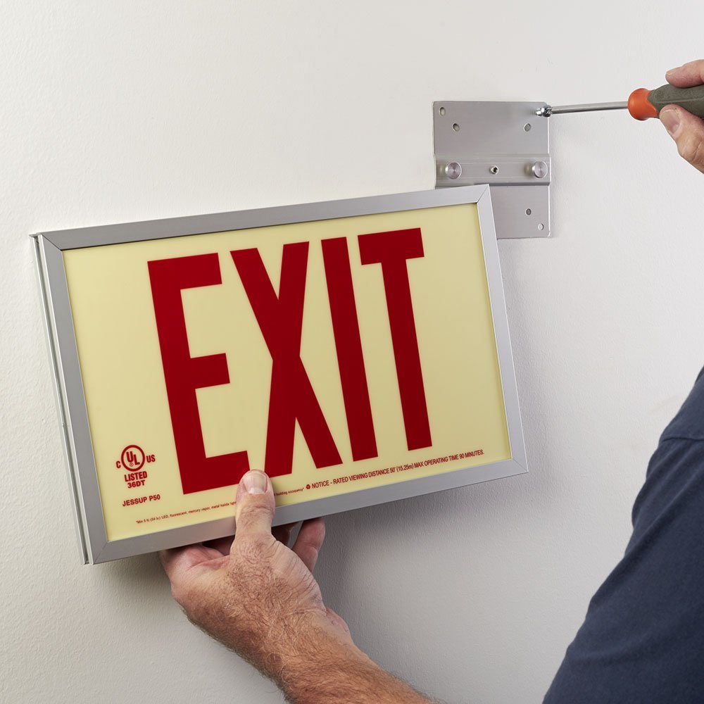 Glo Brite Photoluminescent Indoor Maintenance-Free Aluminum Frame Exit Sign 50 Foot Viewing