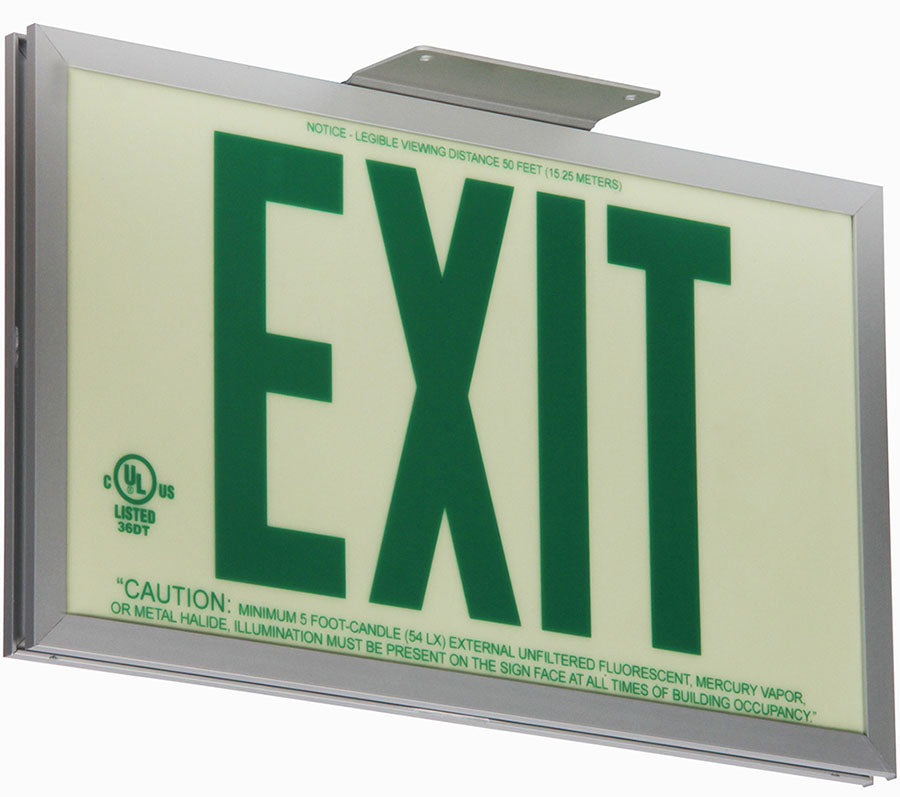 Glo Brite Photoluminescent Indoor Maintenance-Free Aluminum Frame Exit Sign 50 Foot Viewing